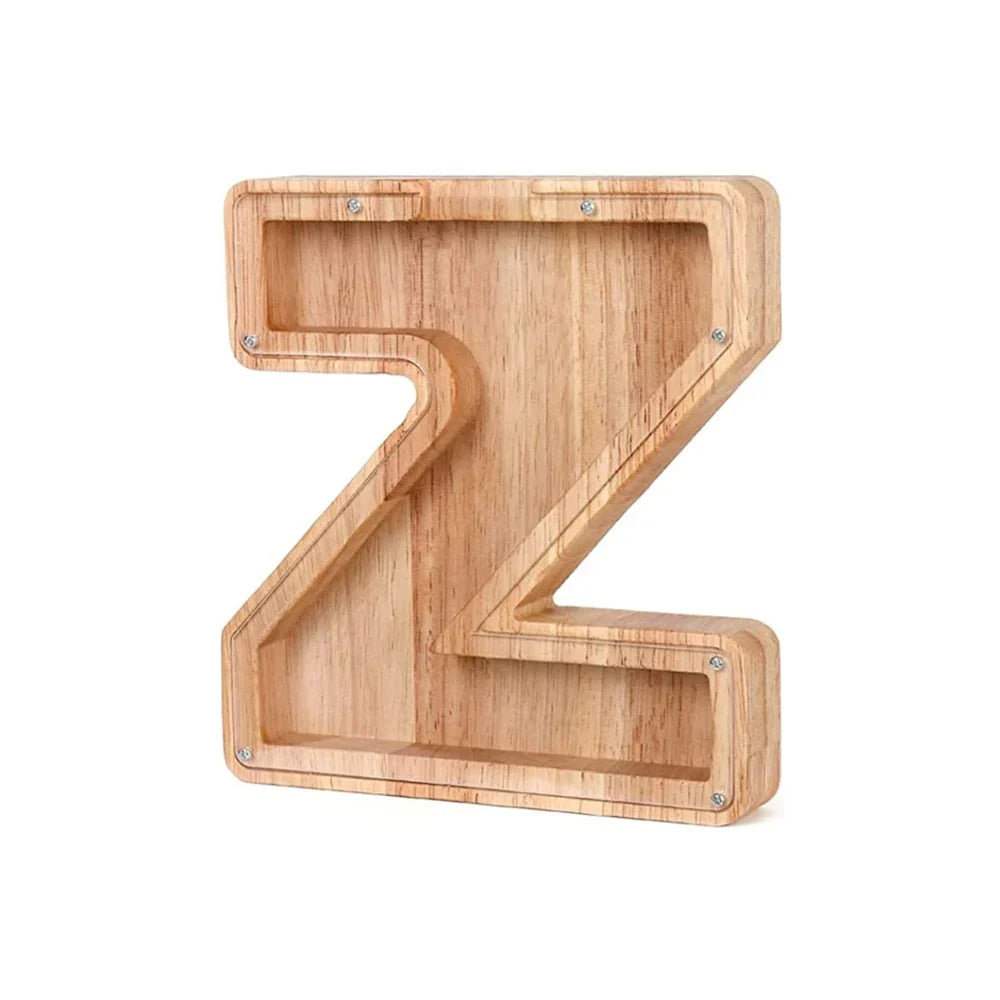 Skanto | Wooden Alphabet Piggy Bank with Transparent Window for Stylish Saving