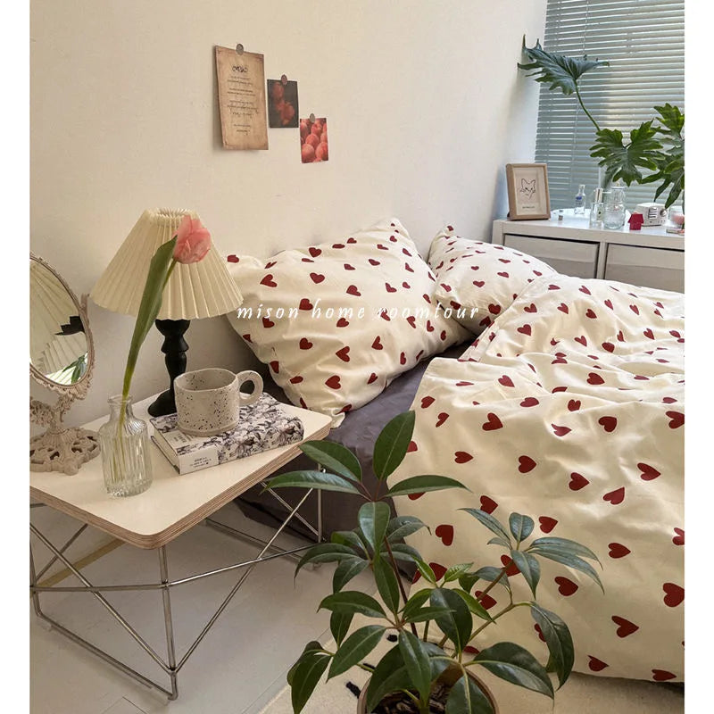 Skanto | CozyLove | Twin, Full & Queen Duvet Cover Set – Soft Korean Style Bedding with Heart Design
