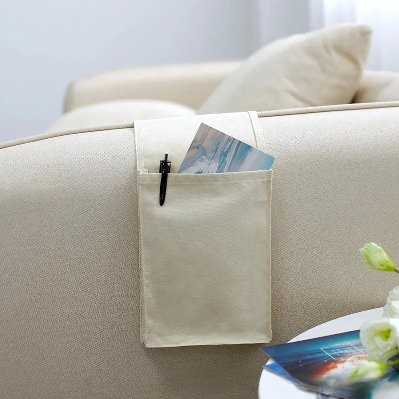 BowLift | Restivo Bed Organizer made of cotton linen | Hanging storage with pockets | For remote controls, books & accessories – approx. 30×20×10 cm