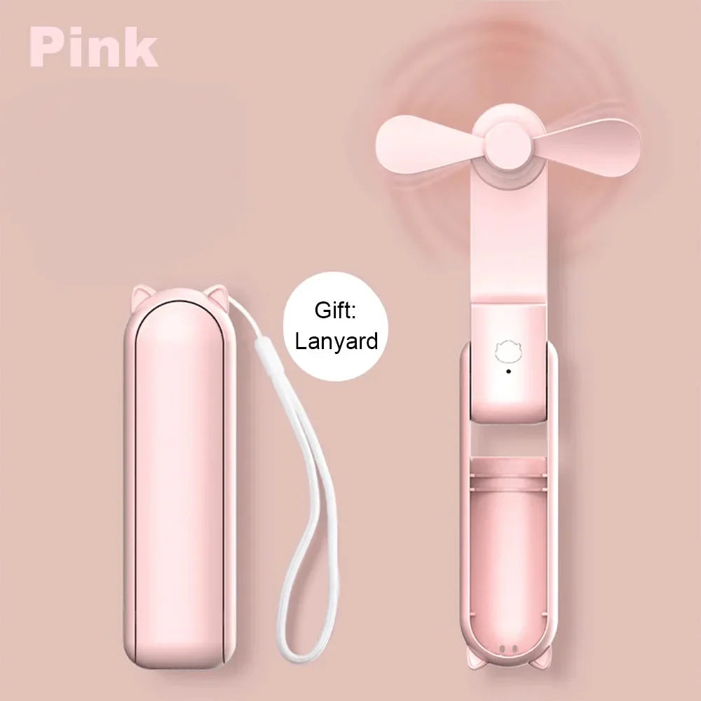 Portable Mini Handheld Fan – Rechargeable foldable pocket fan with battery, cooling handheld fan and power bank function | Karnz