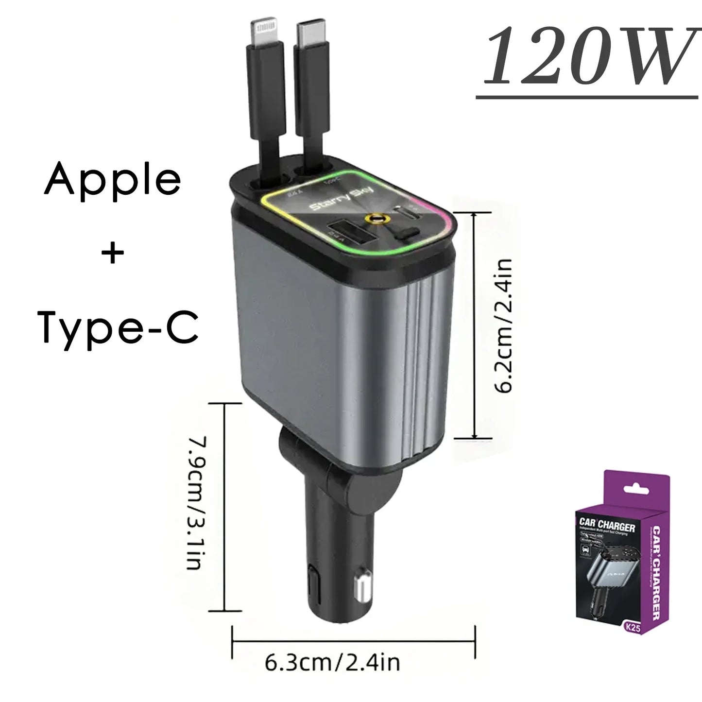BowLift | Car Retractable 4 in 1 Fast Charger With Roof Lighting