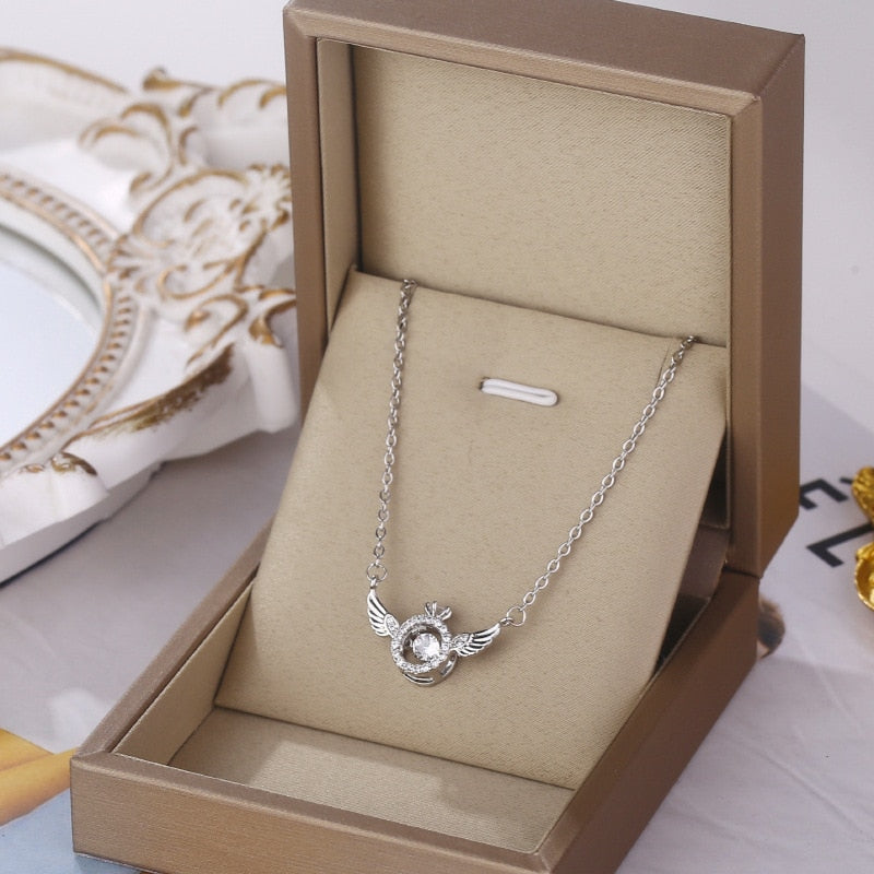 Skanto | Angel Wings Necklace – Titanium Steel Pendant with Rhinestones