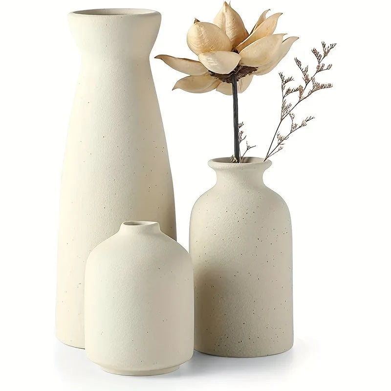 Skanto Vase Set of 3, Flower Vases for Rustic Home Decor, Modern Farmhouse Decor, Living Room Decor, Shelf Decor, Table Decor