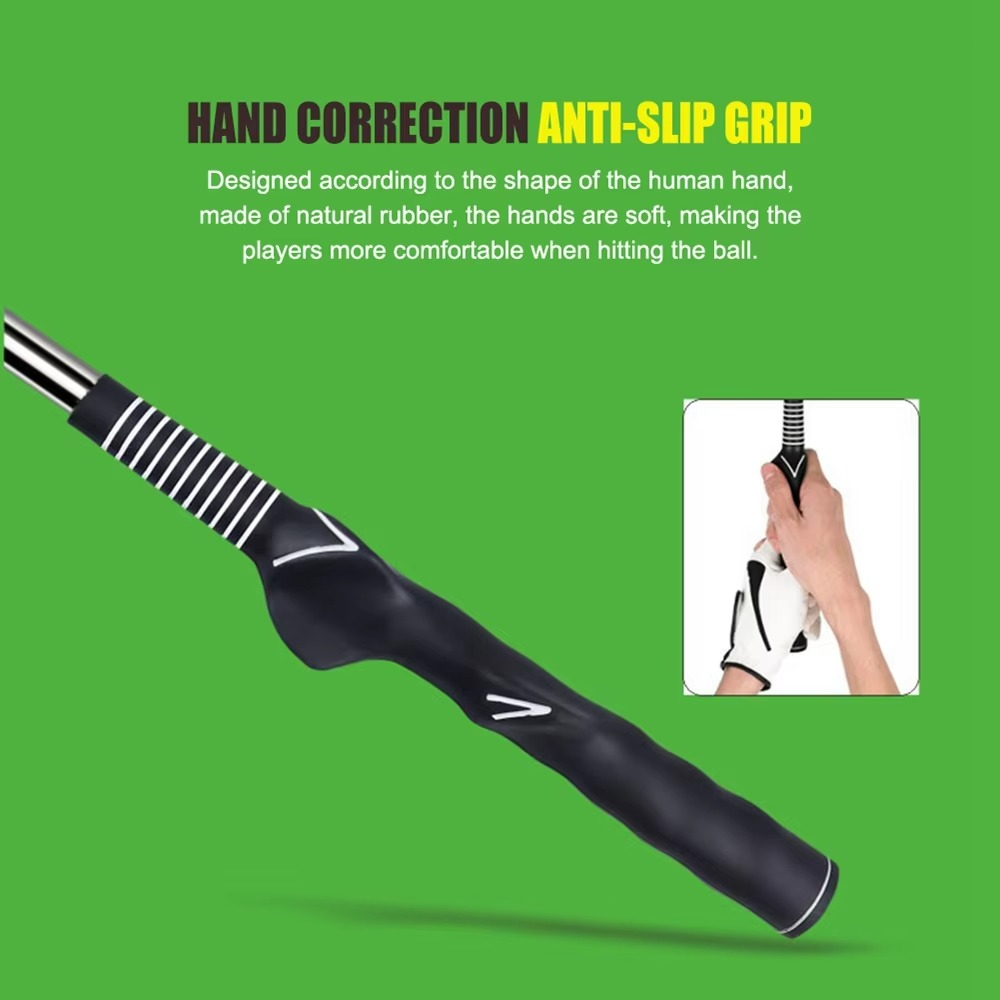 Golf swing trainer with click feedback for grip strength and swing correction