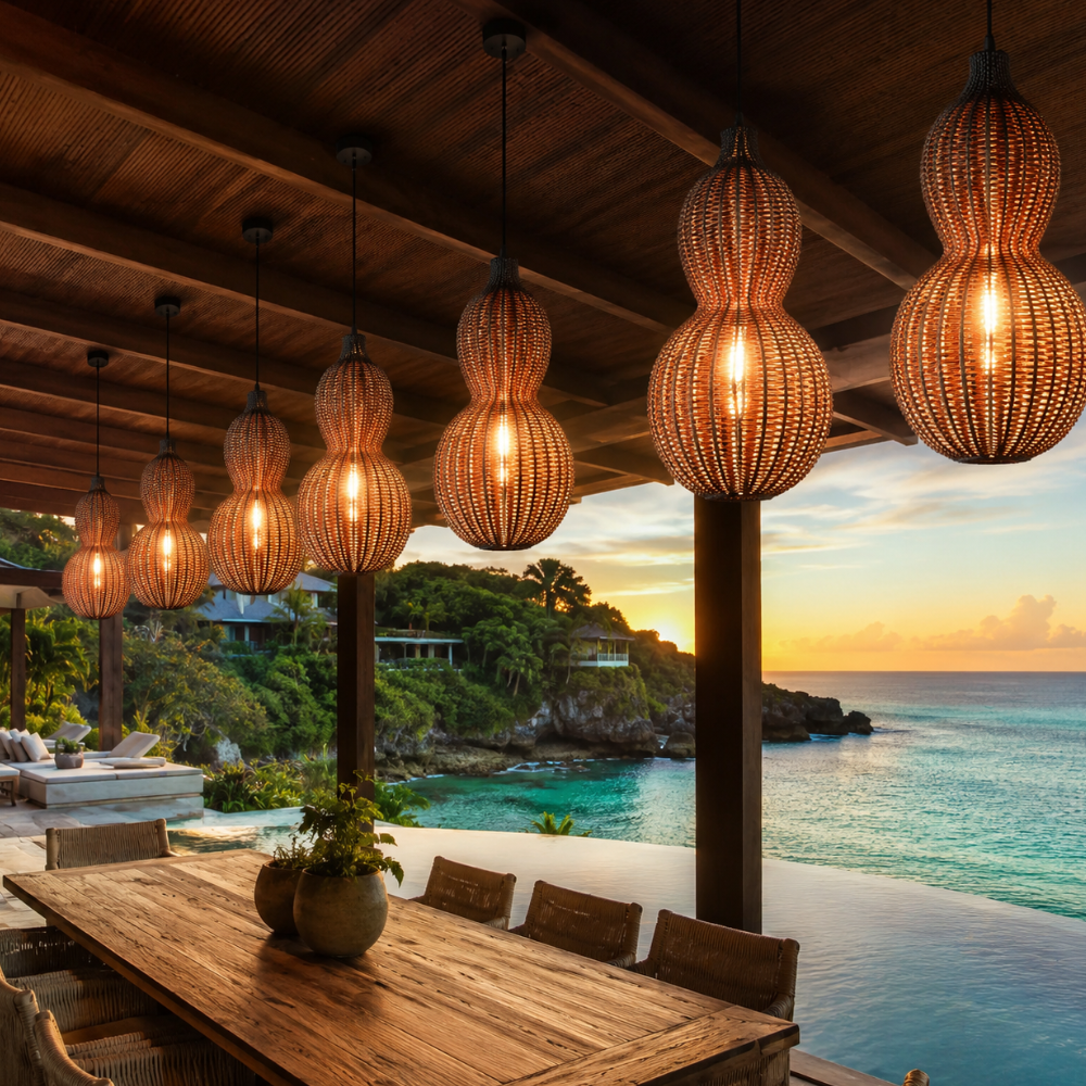 Handwoven Rattan Outdoor Pendant Light, IP65