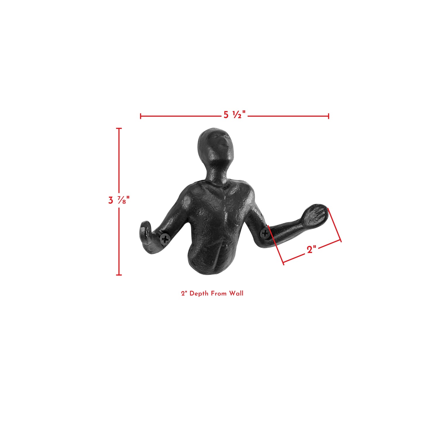BowLift | Protruding "Palms Up" Cast Iron Decorative Black Wall Mount Hooks (Set of 2)