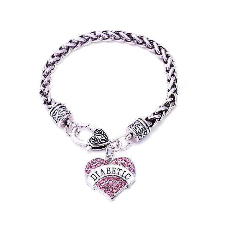 Skanto Skanto | Women's Diabetic Medical Alert ID Bracelet - Pink, Blue, Clear or Red Crystal Hearts - Diabetes