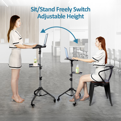 Adjustable Folding Laptop Table Stand with detachable tyres and 2 Trays for Comfort everywhere Bowlift