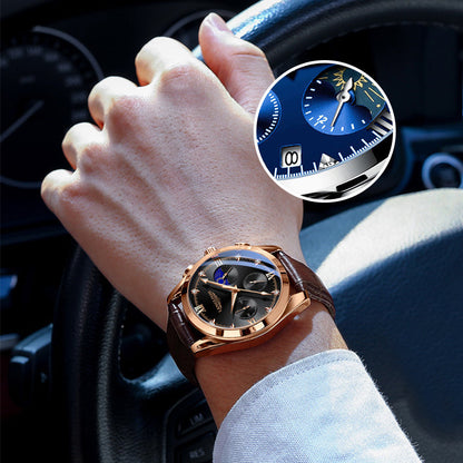 Waterproof men's sports watch with luminous hands and quartz movement