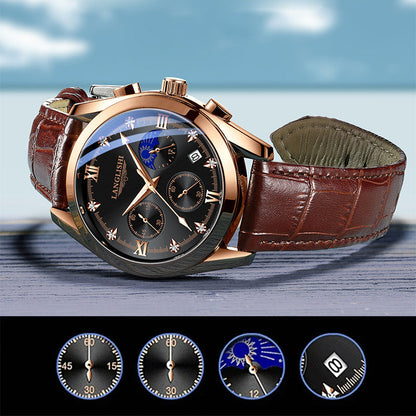 Waterproof men's sports watch with luminous hands and quartz movement