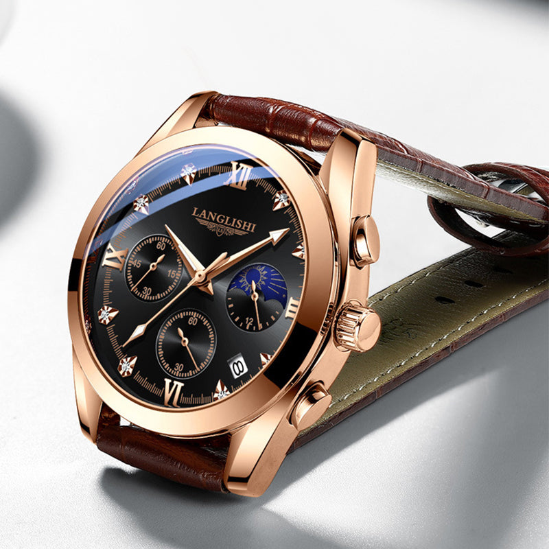 Waterproof men's sports watch with luminous hands and quartz movement