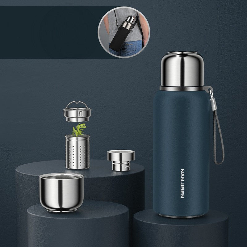 Skanto | Insulated Thermos Water Bottle, with Tea Filter & Wide Mouth Opening, for Coffee, Tea & Cold Drinks