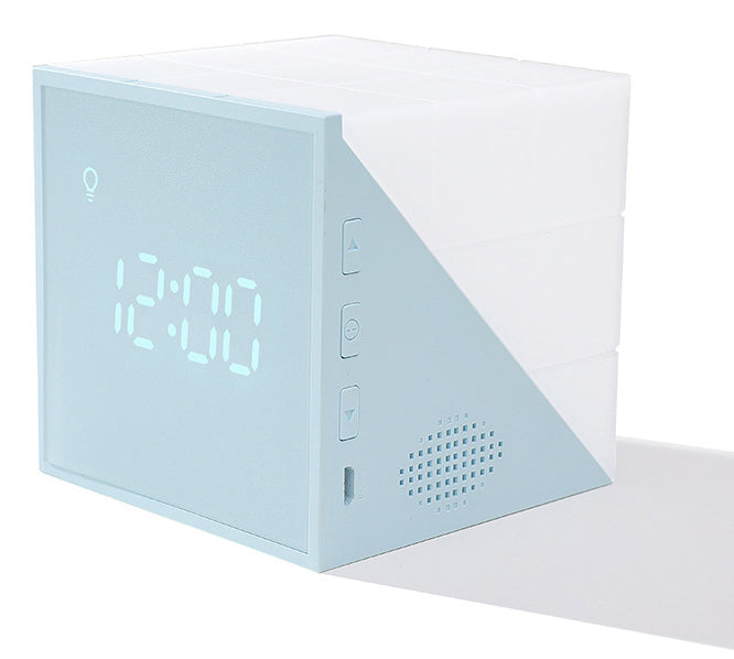 Skanto | Cube Alarm Clock, with Colorful Lights, Voice-Controlled Night Light, Timer, Temperature Display, and Long Battery Life, for Home & Office