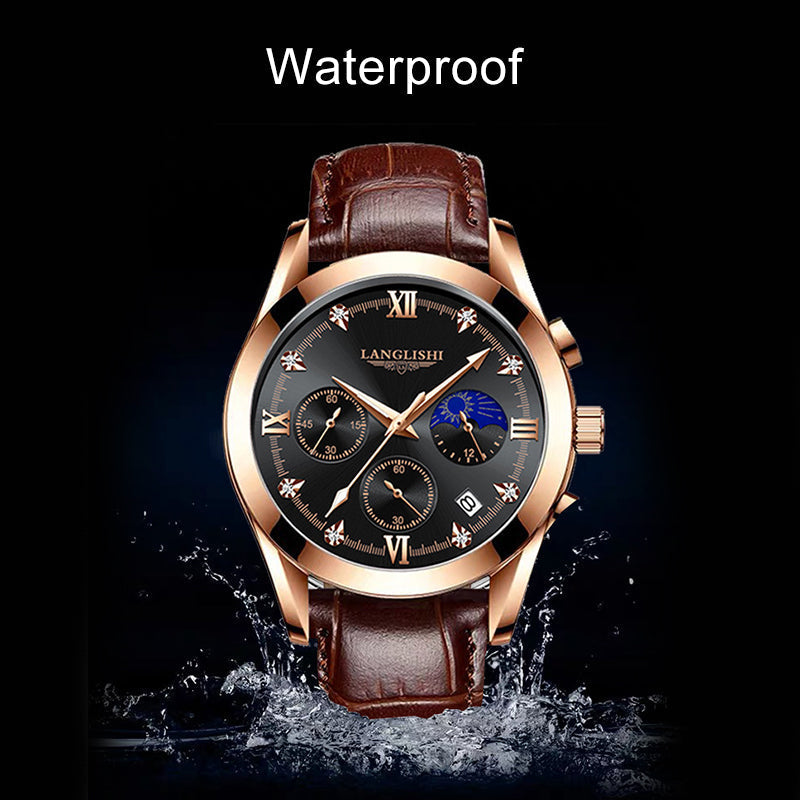 Waterproof men's sports watch with luminous hands and quartz movement