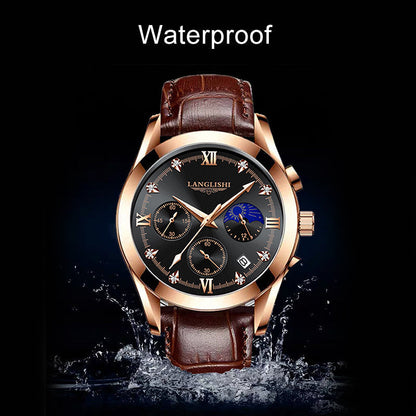 Waterproof men's sports watch with luminous hands and quartz movement
