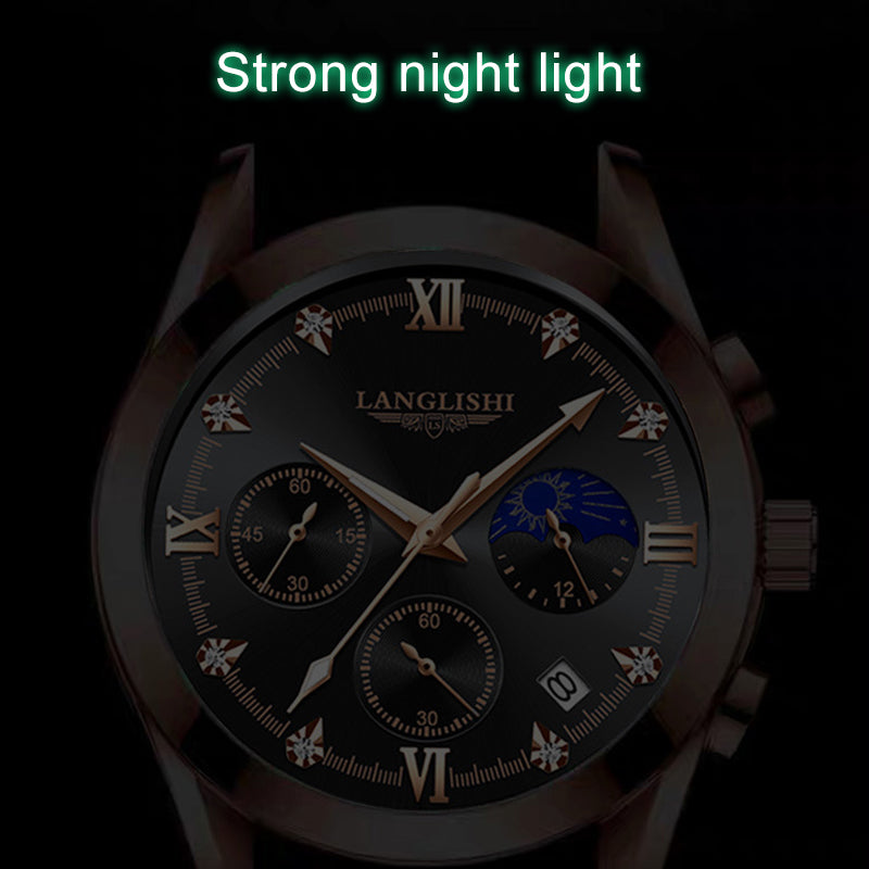 Waterproof men's sports watch with luminous hands and quartz movement