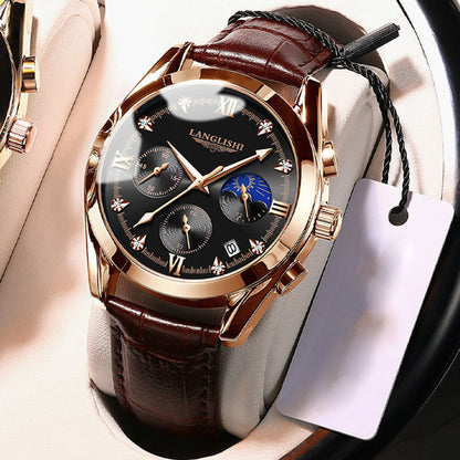 Waterproof men's sports watch with luminous hands and quartz movement