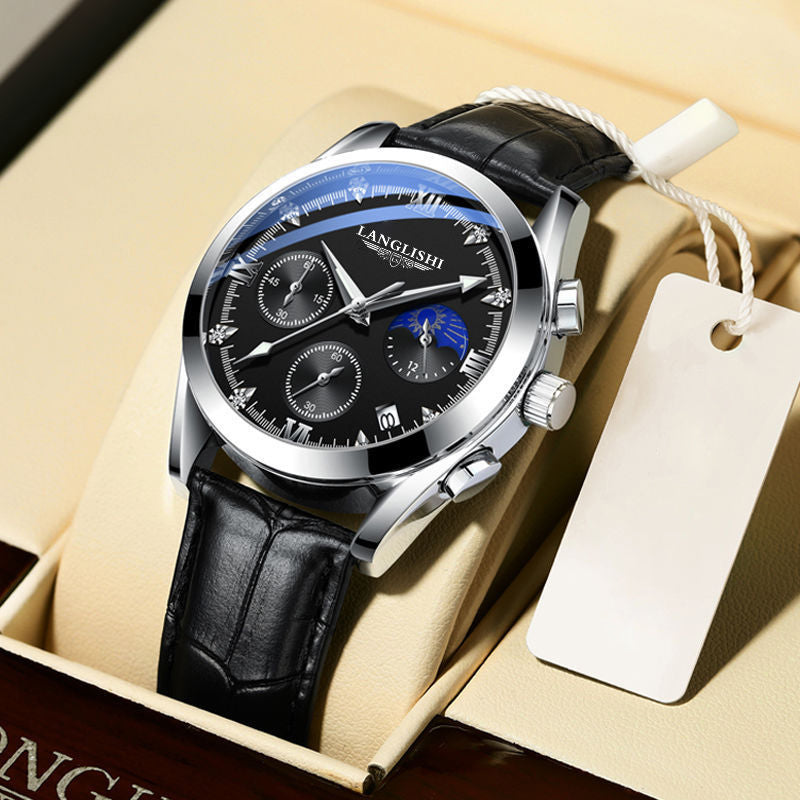 Waterproof men's sports watch with luminous hands and quartz movement
