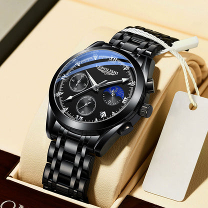 Waterproof men's sports watch with luminous hands and quartz movement