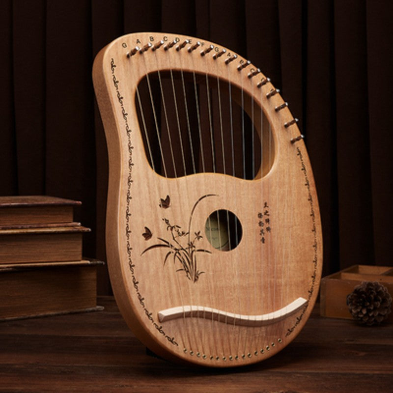 Skanto | Classic 16-String Lyre Harp with Metal Strings, Tuning Tool, Extra Strings, Manual, and Bag, for Beginners and Professionals