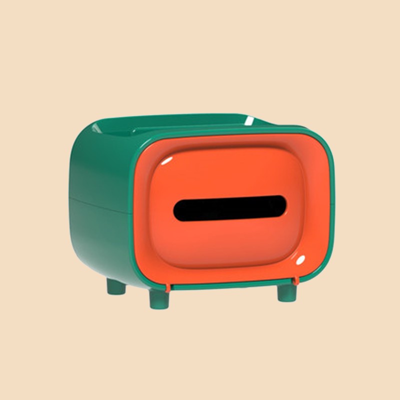 BowLift | Retro TV-shaped Tissue Box, with Catchall & Phone Holder, for Home & Office