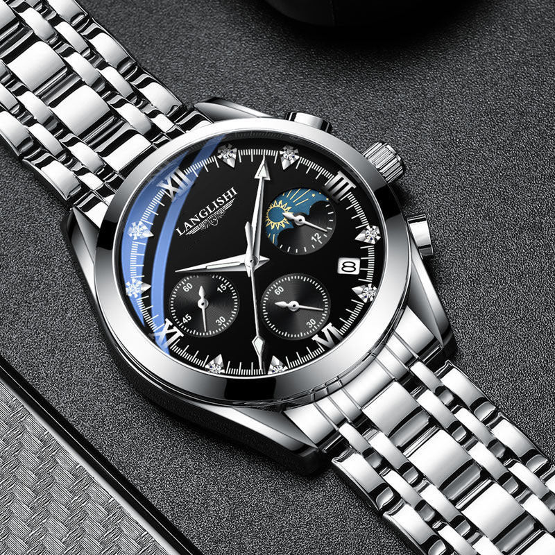 Waterproof men's sports watch with luminous hands and quartz movement