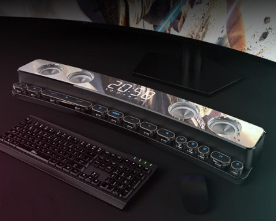 Skanto | Bluetooth Gaming Speaker with RGB Lighting, Bluetooth 5.0, Dual Diaphragm, Dual Speakers, Mechanical Buttons, Clock & Alarm
