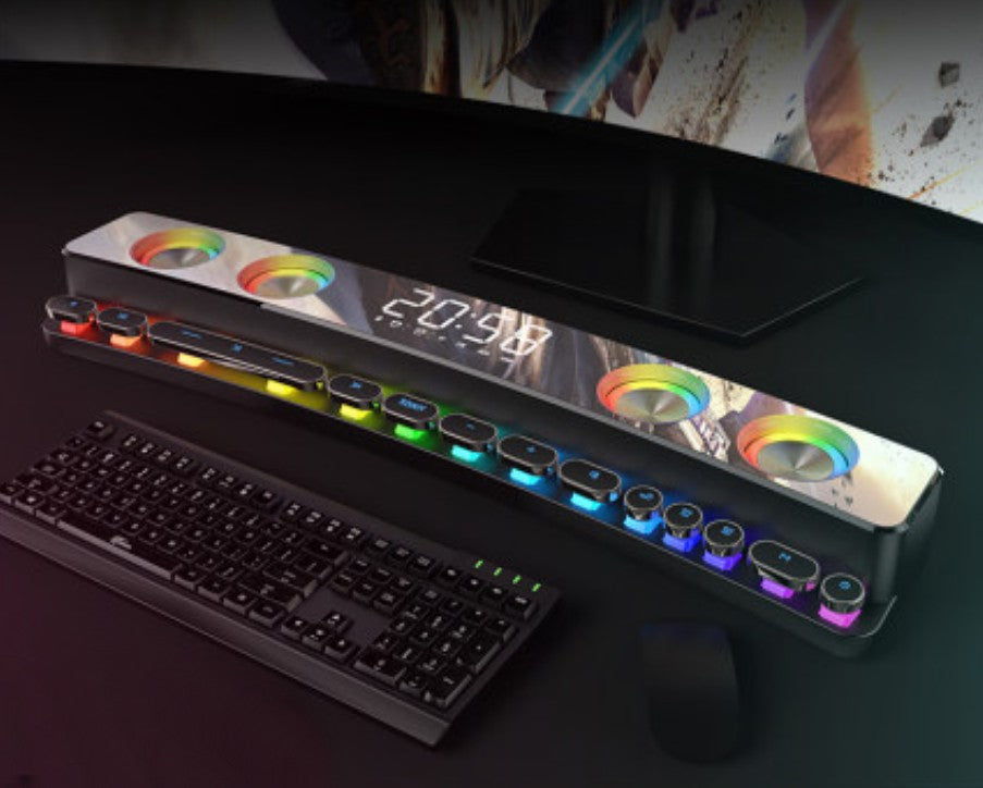 Skanto | Bluetooth Gaming Speaker with RGB Lighting, Bluetooth 5.0, Dual Diaphragm, Dual Speakers, Mechanical Buttons, Clock & Alarm