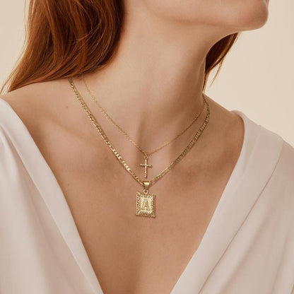 BowLift | 2pc 14k Initial & Cross Necklace Set
