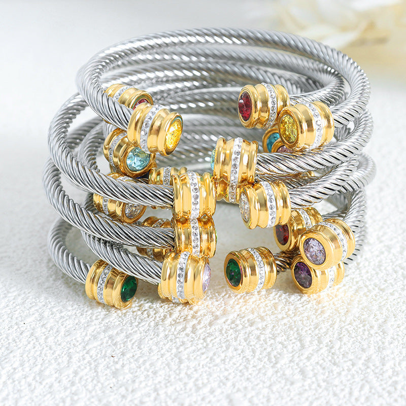 BowLift | Personalized Birthstone Ends Twist Cuff Bracelets