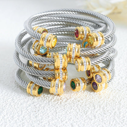 BowLift | Personalized Birthstone Ends Twist Cuff Bracelets