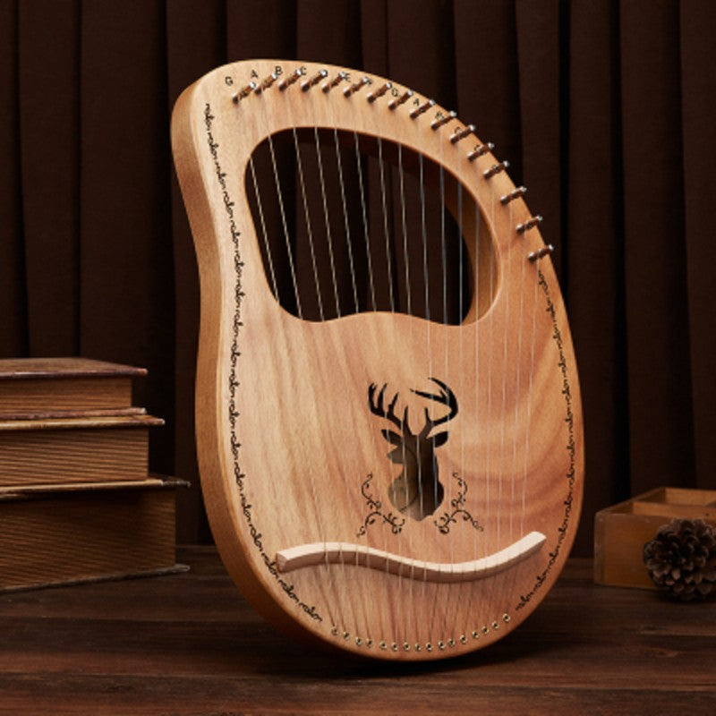 Skanto | Classic 16-String Lyre Harp with Metal Strings, Tuning Tool, Extra Strings, Manual, and Bag, for Beginners and Professionals