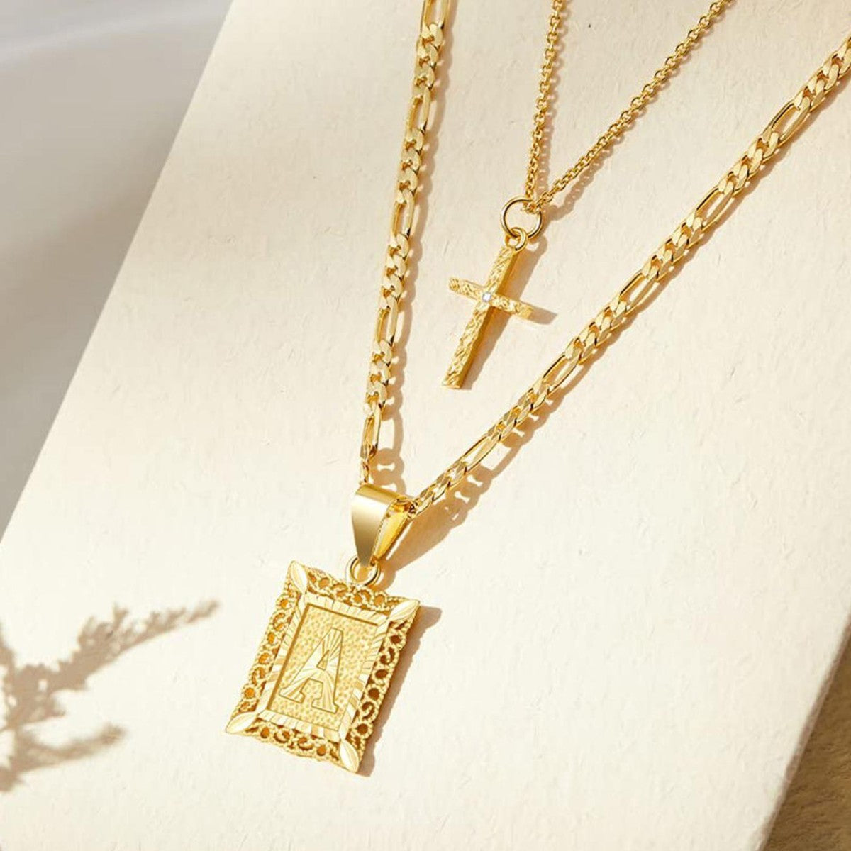 BowLift | 2pc 14k Initial & Cross Necklace Set