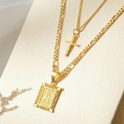BowLift | 2pc 14k Initial & Cross Necklace Set