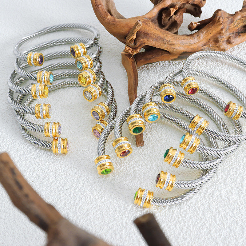 BowLift | Personalized Birthstone Ends Twist Cuff Bracelets