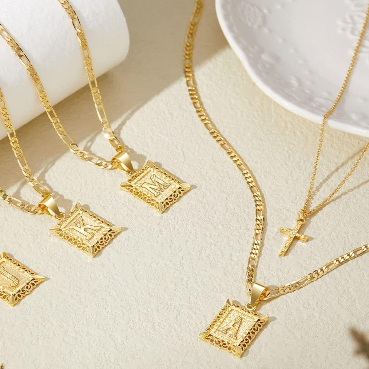 BowLift | 2pc 14k Initial & Cross Necklace Set