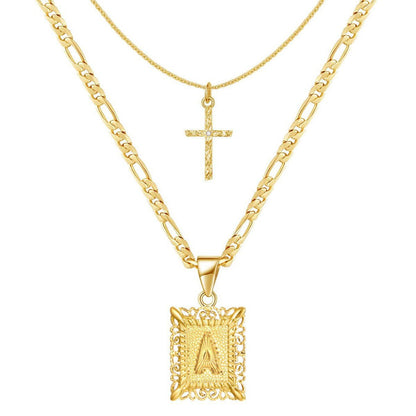 BowLift | 2pc 14k Initial & Cross Necklace Set