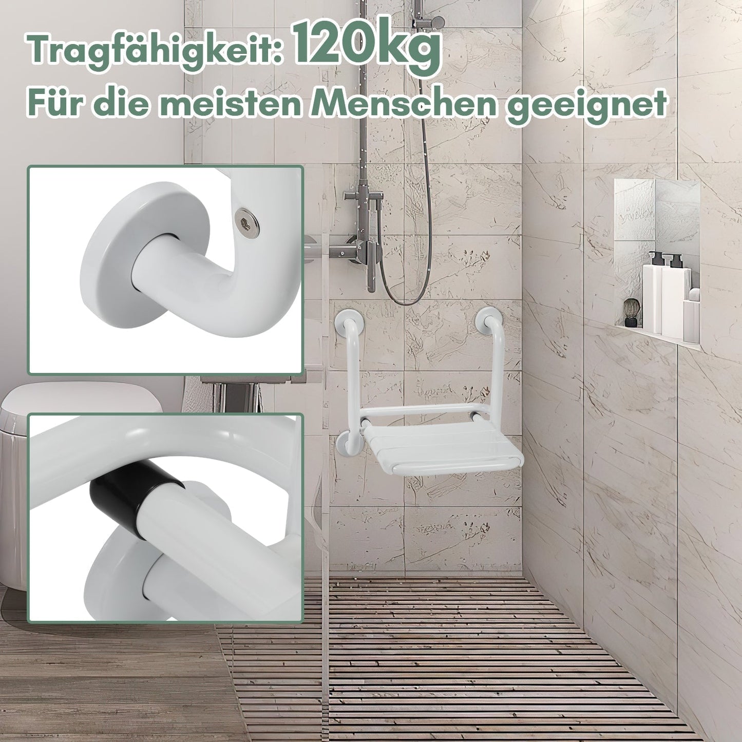 Foldable Shower Seat with Armrests Wall Mount | Karnz