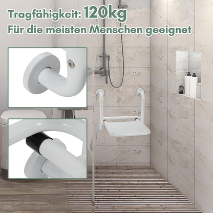 Foldable Shower Seat with Armrests Wall Mount | Karnz