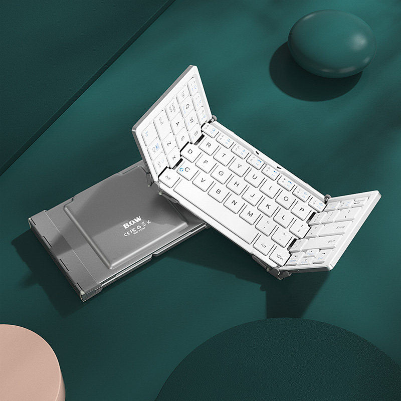 Skanto | Foldable Rechargeable Wireless Keyboard with Leather Case, for Android Windows iOS Tablets & Laptops