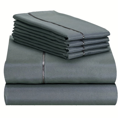 Skanto | 4/6 Pc Luxury Plush Fitted Sheet Set – Soft, Breathable, Color & Fade Resistant Bedding – Deep Pocket Flat Sheet, Fitted Sheet & 2/4 Pillowcases for Bedroom & Hotel Use