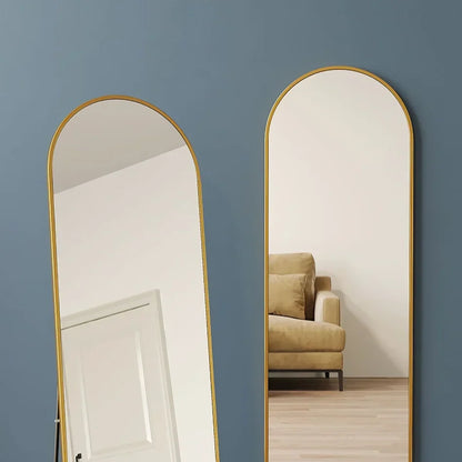 Skanto | 18" x 58" Arched Full Length Mirror with Stand – Elegant Gold Design
