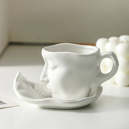 BowLift | Metal Touching Face Creative Ceramic Kiss Coffee Cup, Artistic Vibe Mug & Saucer Set
