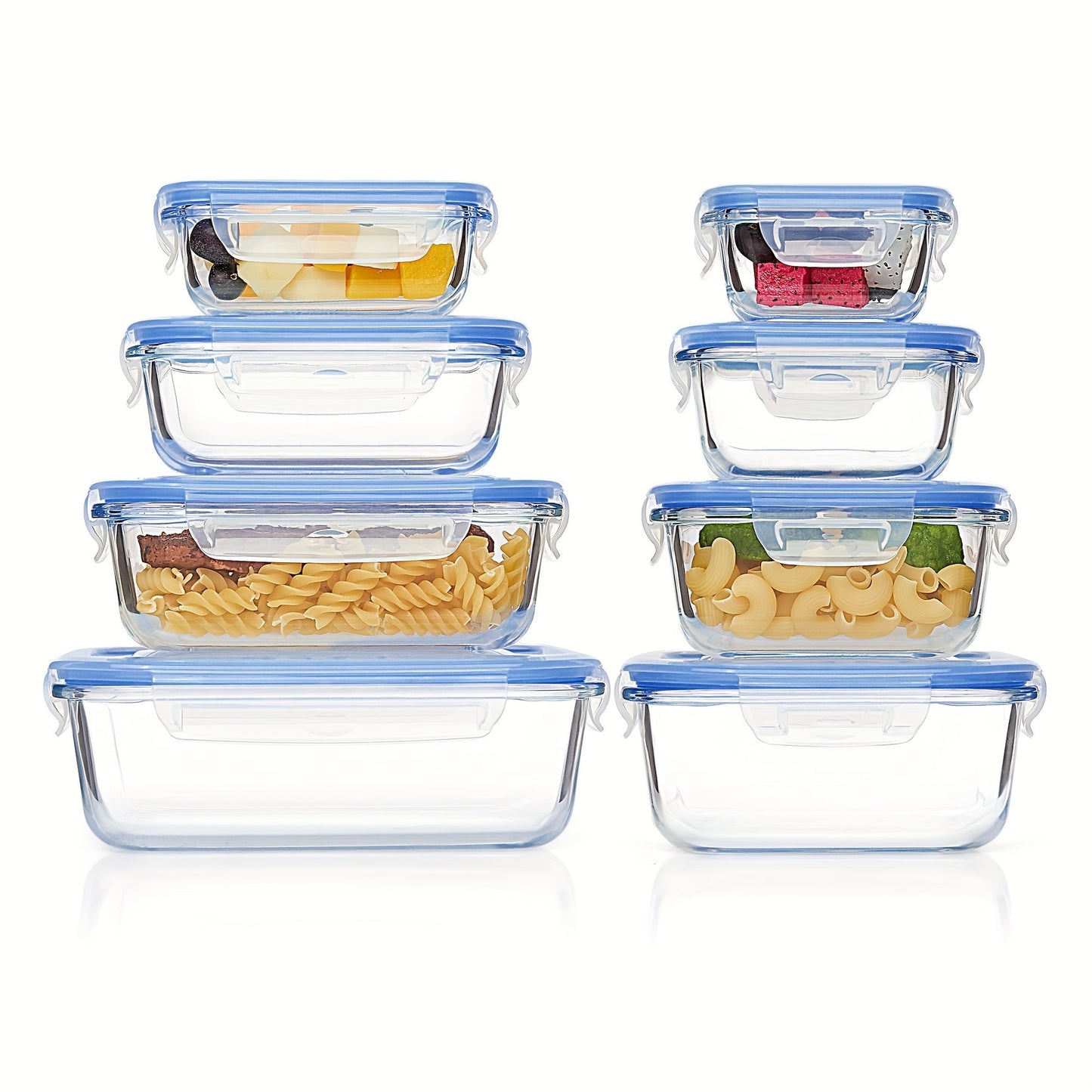 Skanto | 8-Pack Glass Food Storage Containers – Airtight Meal Prep Bento Boxes with Leakproof Locking Lids, Microwave, Oven, Freezer & Dishwasher Safe, BPA-Free