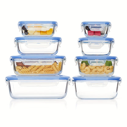 Skanto | 8-Pack Glass Food Storage Containers – Airtight Meal Prep Bento Boxes with Leakproof Locking Lids, Microwave, Oven, Freezer & Dishwasher Safe, BPA-Free
