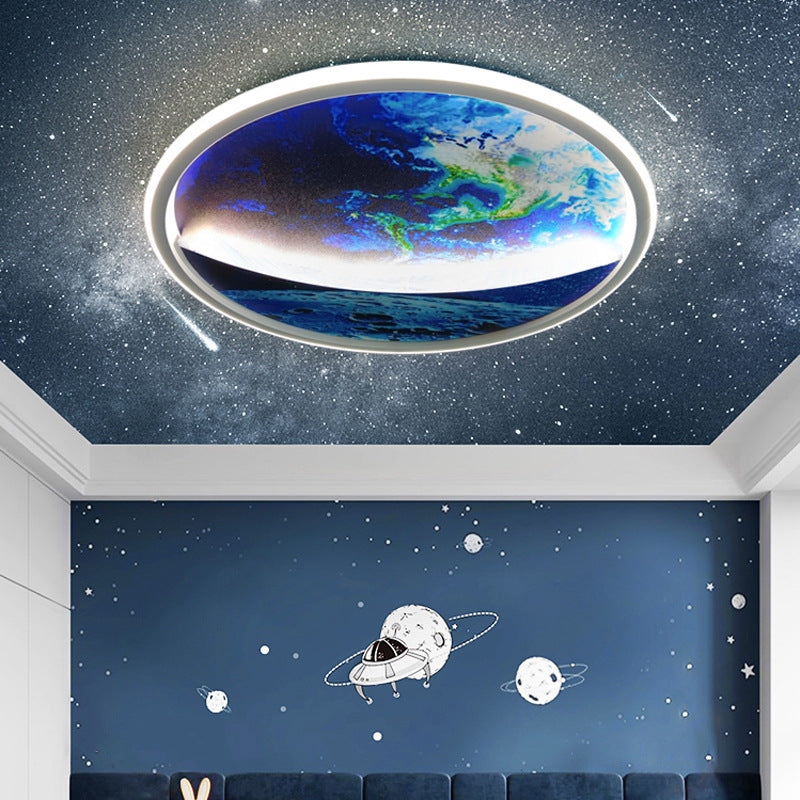 Skanto | Modern Art Deco Planet Earth Round Silicone Iron LED Ceiling Light for Living Room