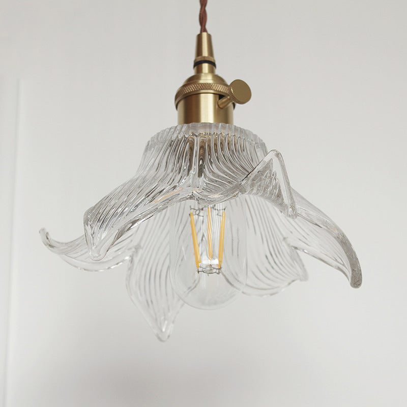 Skanto | Modern Creative Floral Brass-Glass 1-Light Pendant Lamp for Living Room