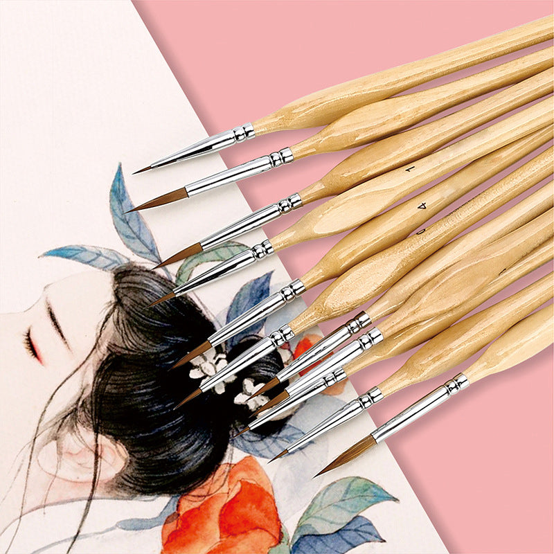 Skanto | 11 Pcs Miniature Detail Paint Brush Set with Natural Wood Handles