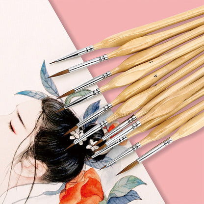 Skanto | 11 Pcs Miniature Detail Paint Brush Set with Natural Wood Handles