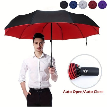 Skanto | Windproof Travel Automatic Umbrella - Robust 10-Rib Frame, Automatic, Extra Large Foldable Design with UV Protection, Dual Use for Sunny and Rainy Weather